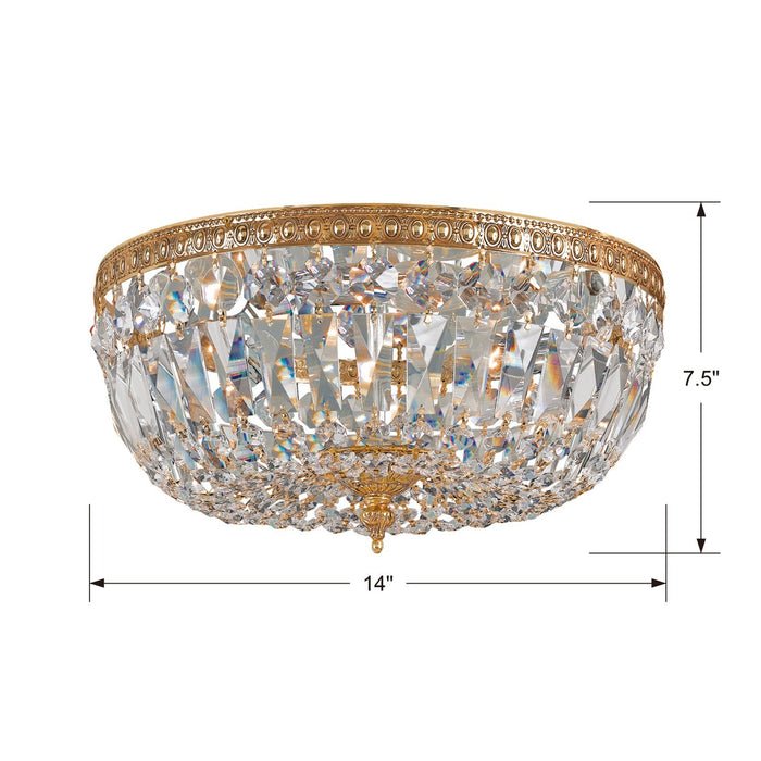 Crystorama 714-OB-CL-SAQ Three Light Flush Mount, Olde Brass