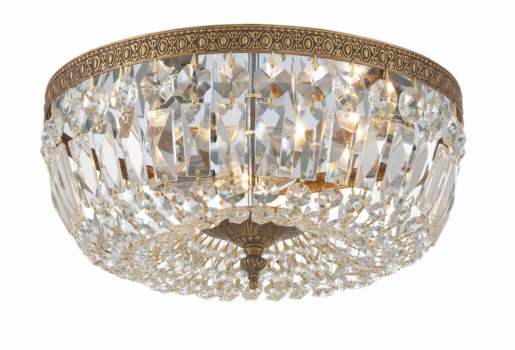 Crystorama 714-OB-CL-SAQ Three Light Flush Mount, Olde Brass