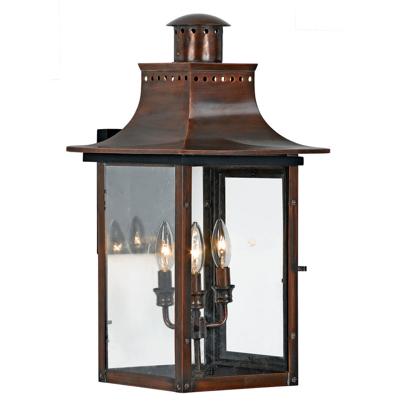 Quoizel CM8412AC Three Light Outdoor Wall Lantern, Aged Copper