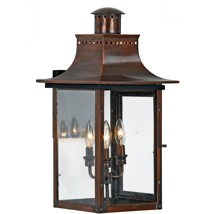 Quoizel CM8412AC Three Light Outdoor Wall Lantern, Aged Copper