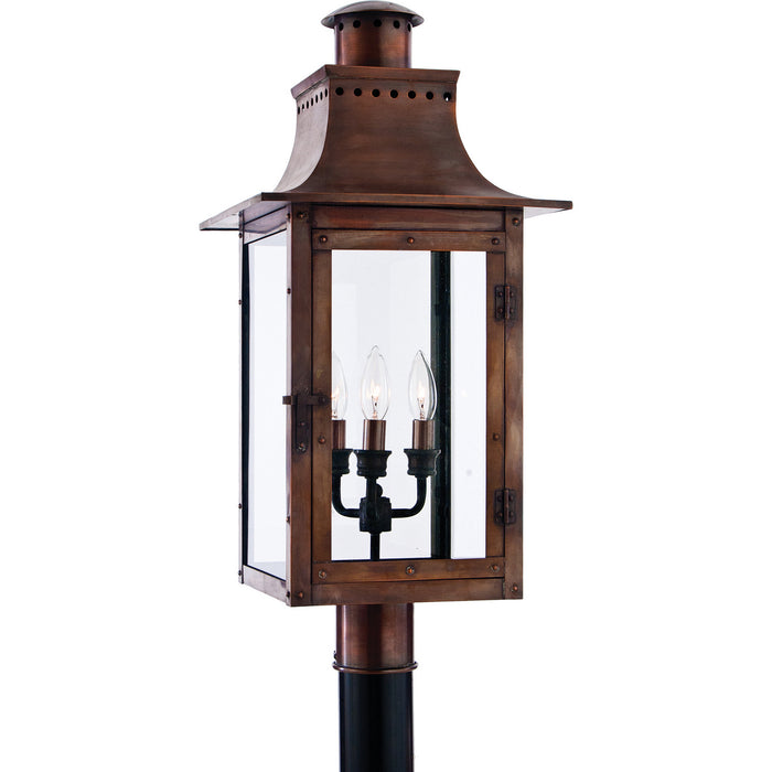 Quoizel CM9012AC Three Light Outdoor Post Lantern, Aged Copper
