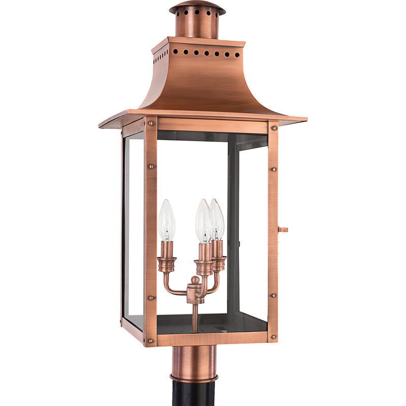 Quoizel CM9012AC Three Light Outdoor Post Lantern, Aged Copper