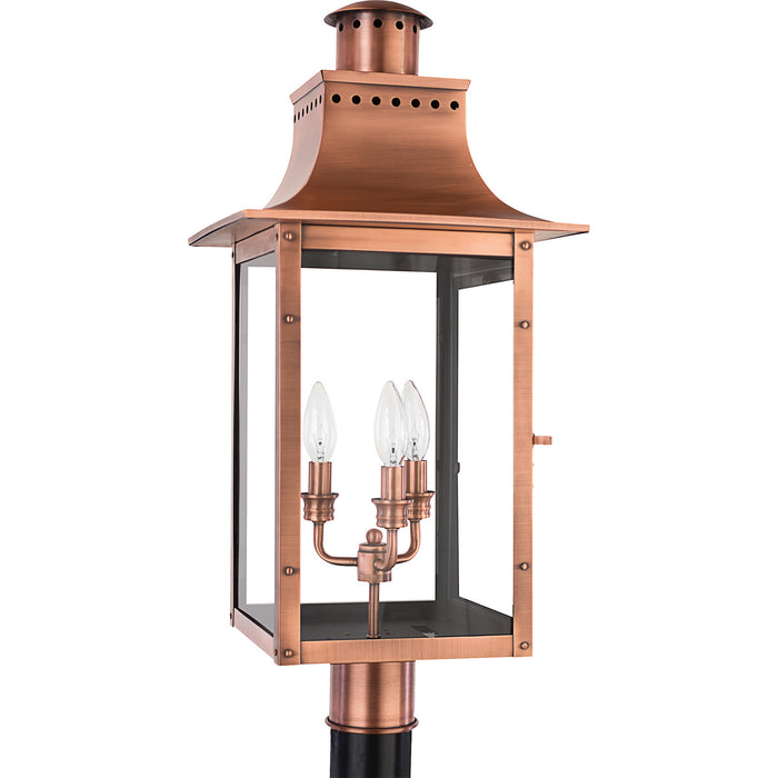 Quoizel CM9012AC Three Light Outdoor Post Lantern, Aged Copper