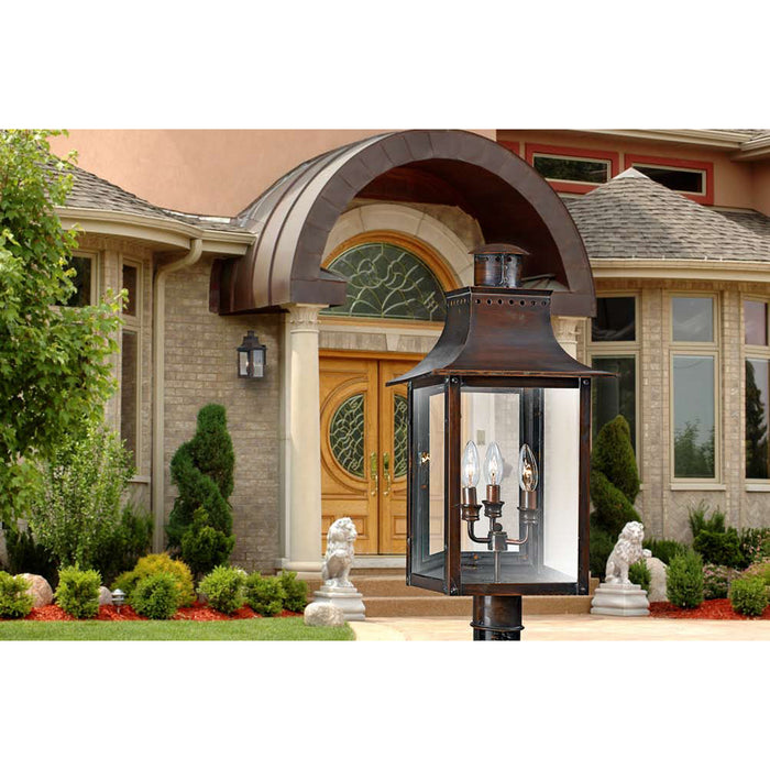 Quoizel CM9012AC Three Light Outdoor Post Lantern, Aged Copper