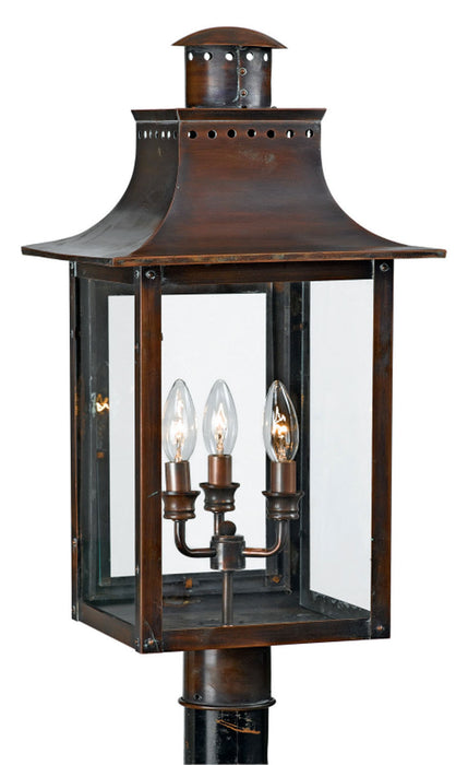 Quoizel CM9012AC Three Light Outdoor Post Lantern, Aged Copper