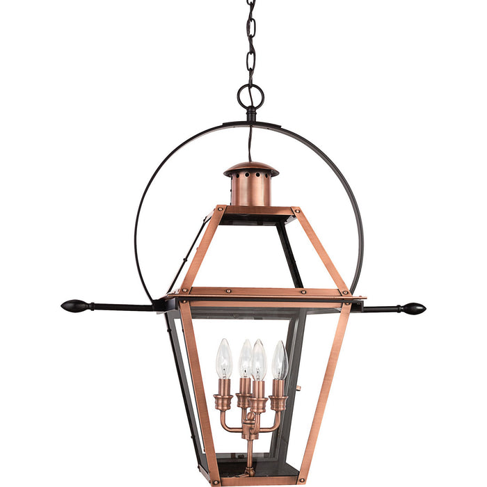 Quoizel RO1914AC Four Light Outdoor Hanging Lantern, Aged Copper