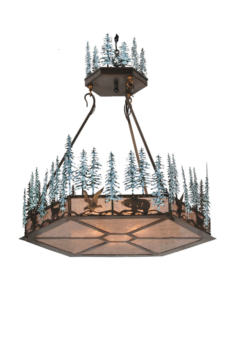Meyda Tiffany 106007 Three Light Inverted Pendant, Antique Copper/Green Trees