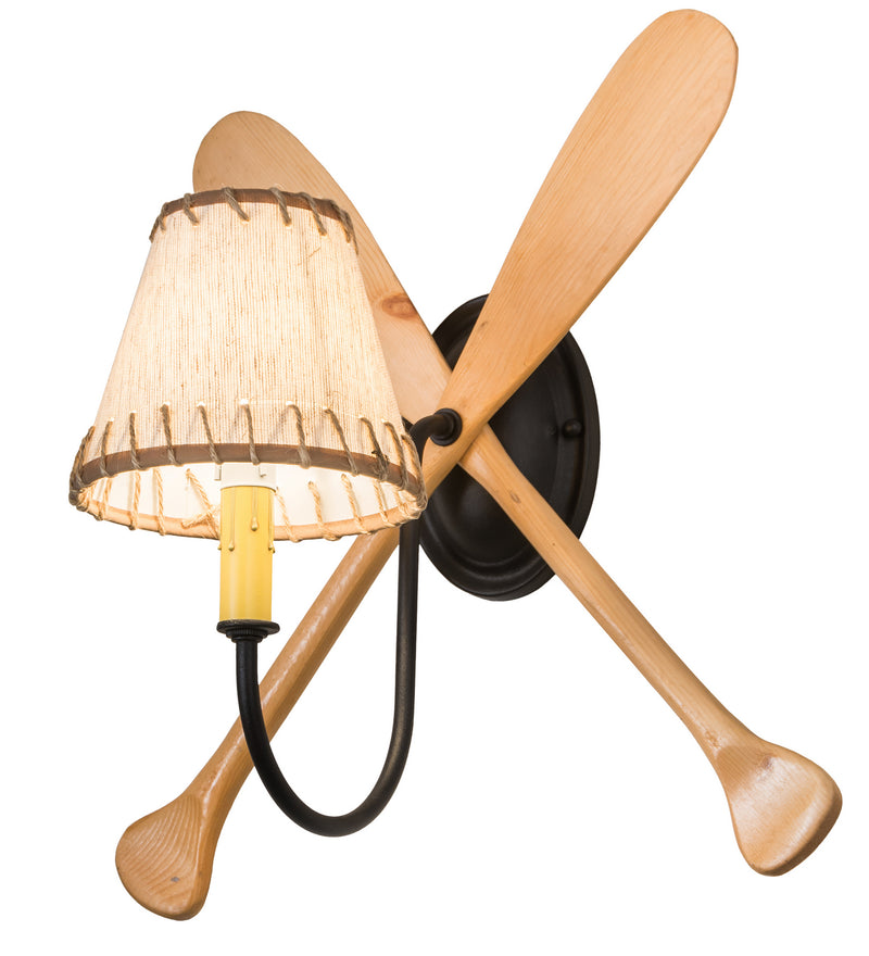 Meyda Tiffany 106185 One Light Wall Sconce, Black Metal,Natural Wood