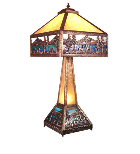 Meyda Tiffany 19632 Two Light Table Lamp, Craftsman Brown
