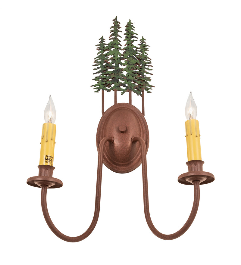 Meyda Tiffany 29460 Two Light Wall Sconce Hardware, Rust/Green Trees