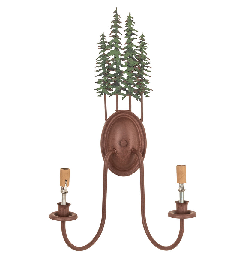 Meyda Tiffany 29460 Two Light Wall Sconce Hardware, Rust/Green Trees
