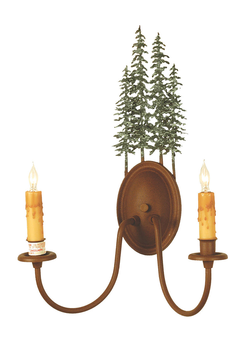 Meyda Tiffany 29460 Two Light Wall Sconce Hardware, Rust/Green Trees