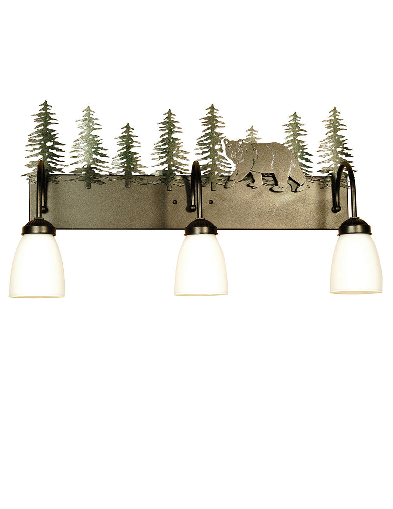 Meyda Tiffany 51064 Three Light Vanity, Textured Black/Green Trees