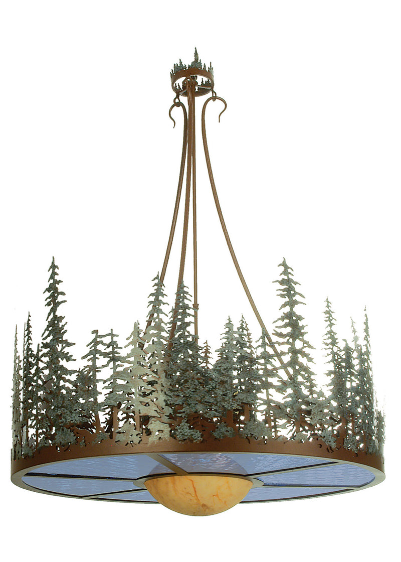 Meyda Tiffany 70712 Four Light Inverted Pendant, Rust/Green Trees