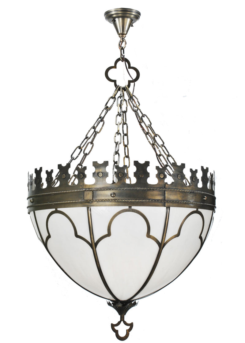 Meyda Tiffany 81438 Three Light Inverted Pendant, Antique Brass