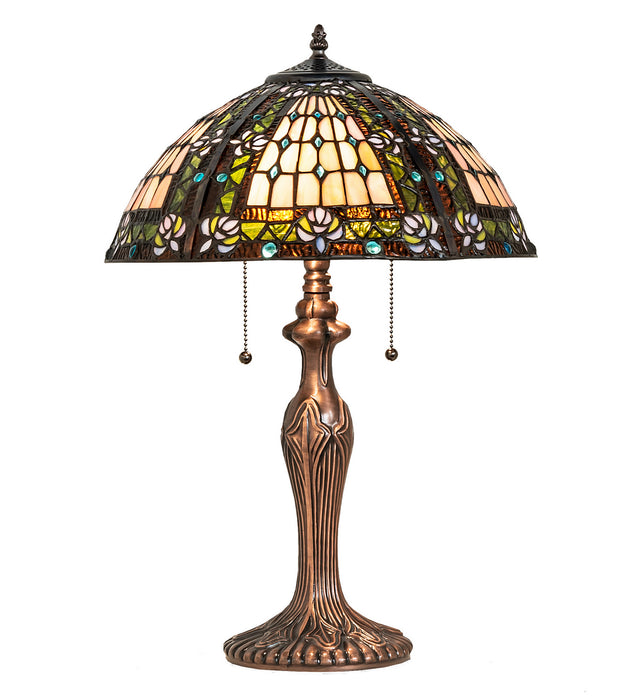 Meyda Tiffany 81447 Two Light Table Lamp, Green/Blue Lt Blue Xag Blue