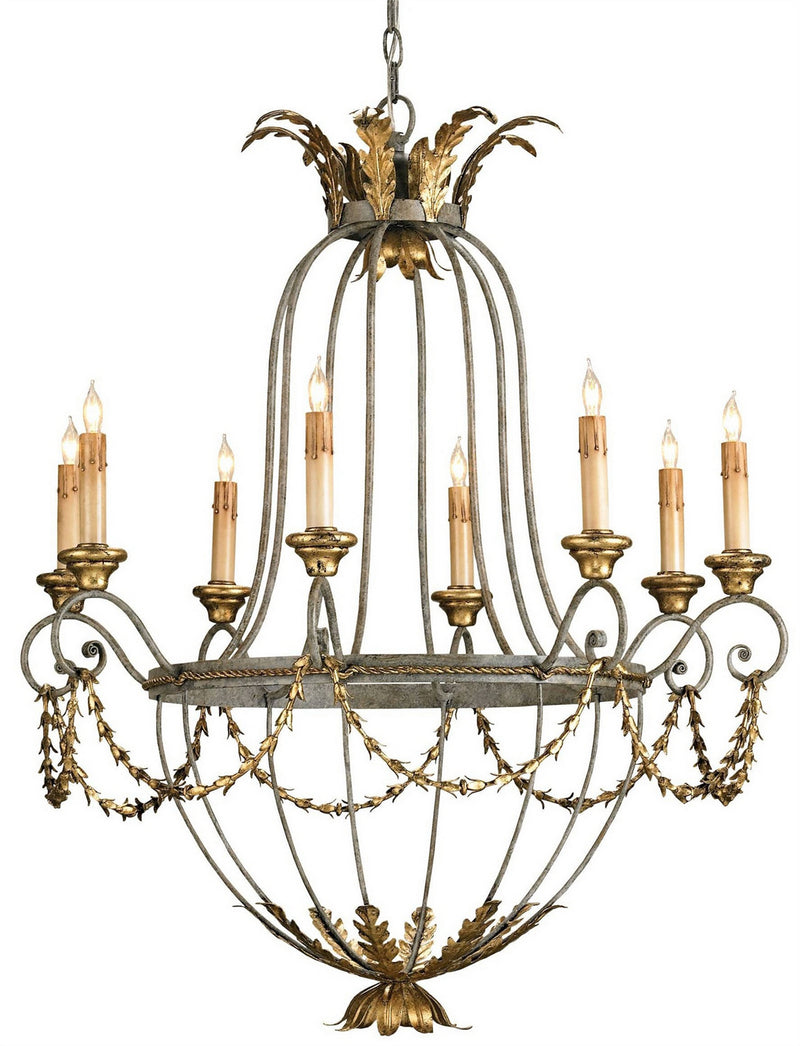 Currey and Company 9948 Eight Light Chandelier, Etruscan/Gold Leaf