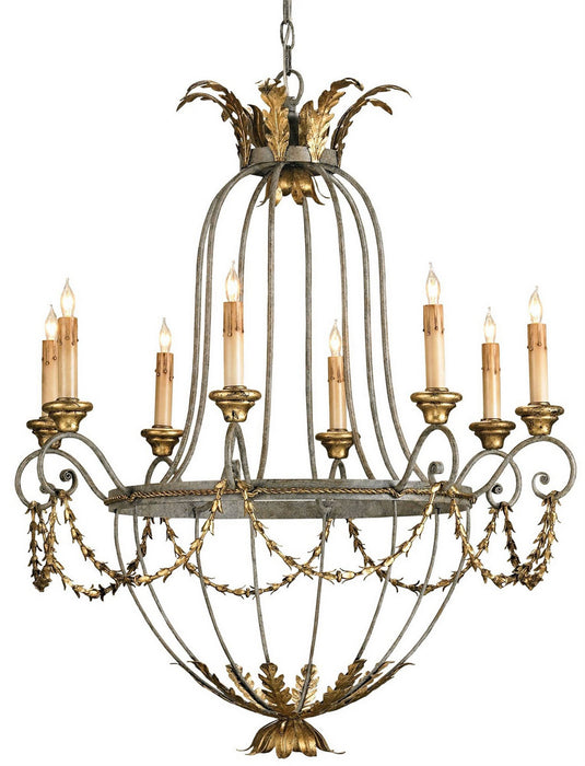 Currey and Company 9948 Eight Light Chandelier, Etruscan/Gold Leaf