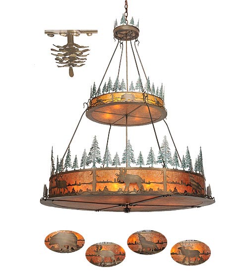 Meyda Tiffany 99767 12 Light Inverted Pendant, Antique Copper/Green Trees