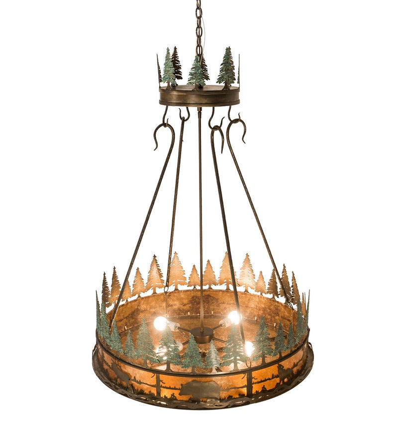 Meyda Tiffany 99769 Four Light Inverted Pendant, Antique Copper/Green Trees