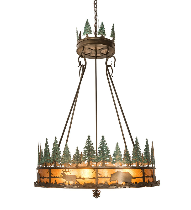 Meyda Tiffany 99769 Four Light Inverted Pendant, Antique Copper/Green Trees