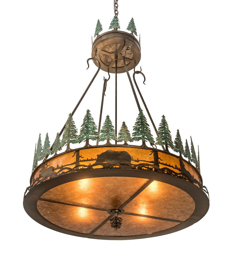 Meyda Tiffany 99769 Four Light Inverted Pendant, Antique Copper/Green Trees