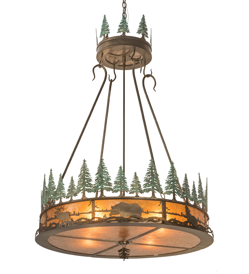 Meyda Tiffany 99769 Four Light Inverted Pendant, Antique Copper/Green Trees