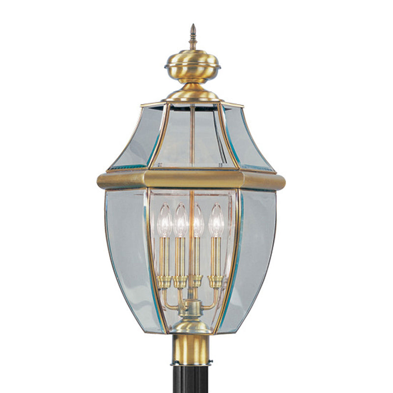 Livex Lighting 2358-01 Four Light Outdoor Post Lantern, Antique Brass