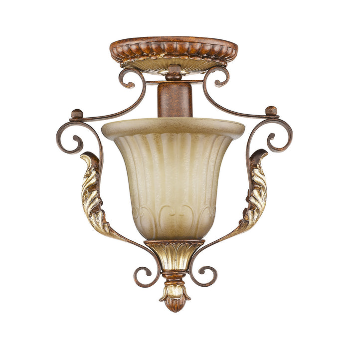 Livex Lighting 8578-63 One Light Ceiling Mount, Hand Applied Verona Bronze w/ Aged Gold Leafs
