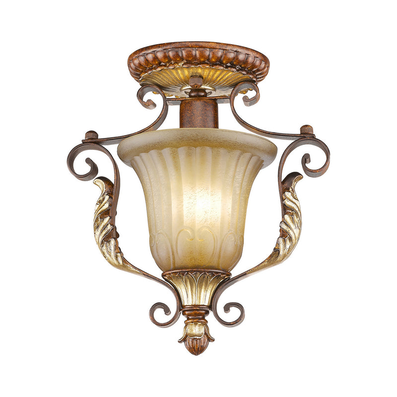 Livex Lighting 8578-63 One Light Ceiling Mount, Hand Applied Verona Bronze w/ Aged Gold Leafs