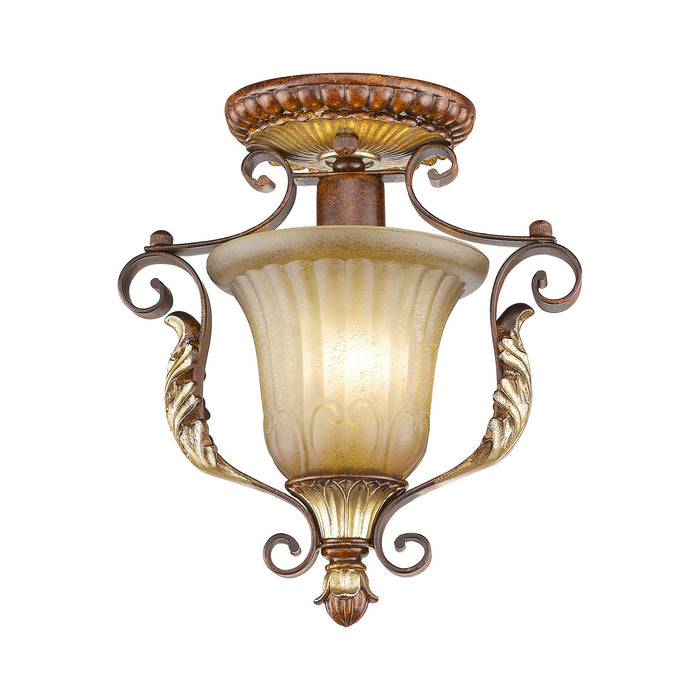Livex Lighting 8578-63 One Light Ceiling Mount, Hand Applied Verona Bronze w/ Aged Gold Leafs