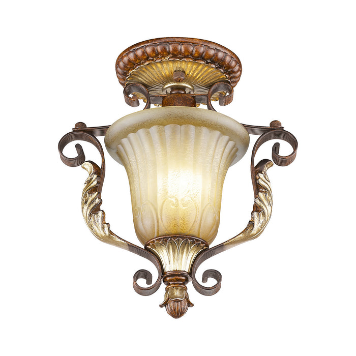 Livex Lighting 8578-63 One Light Ceiling Mount, Hand Applied Verona Bronze w/ Aged Gold Leafs
