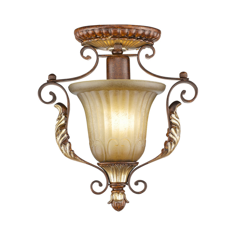 Livex Lighting 8578-63 One Light Ceiling Mount, Hand Applied Verona Bronze w/ Aged Gold Leafs
