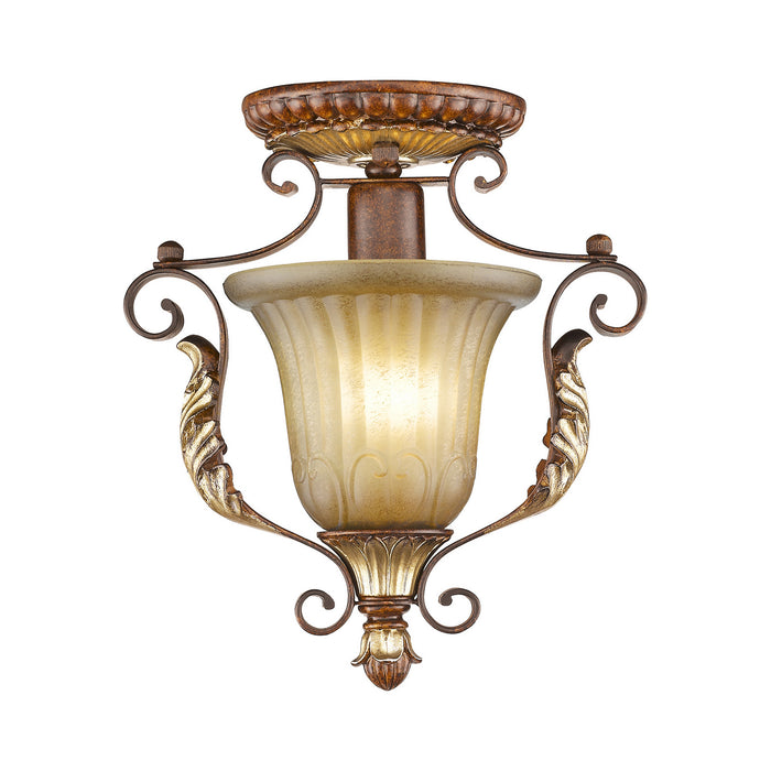 Livex Lighting 8578-63 One Light Ceiling Mount, Hand Applied Verona Bronze w/ Aged Gold Leafs