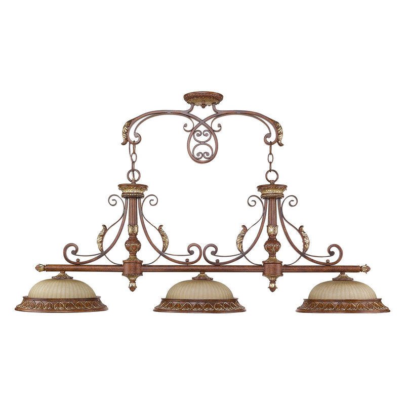 Livex Lighting 8584-63 Three Light Island Pendant, Hand Applied Verona Bronze w/ Aged Gold Leafs
