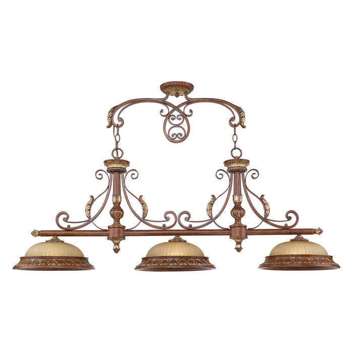 Livex Lighting 8584-63 Three Light Island Pendant, Hand Applied Verona Bronze w/ Aged Gold Leafs