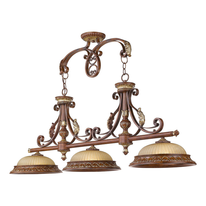 Livex Lighting 8584-63 Three Light Island Pendant, Hand Applied Verona Bronze w/ Aged Gold Leafs