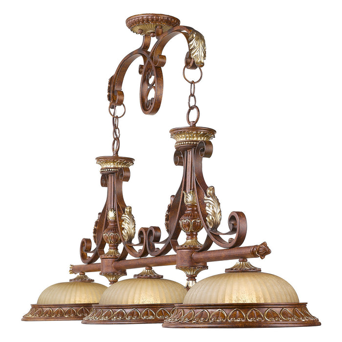 Livex Lighting 8584-63 Three Light Island Pendant, Hand Applied Verona Bronze w/ Aged Gold Leafs
