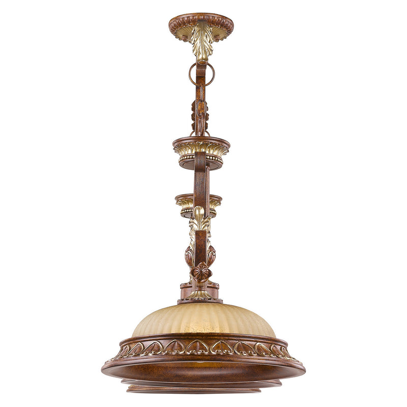 Livex Lighting 8584-63 Three Light Island Pendant, Hand Applied Verona Bronze w/ Aged Gold Leafs