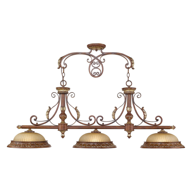 Livex Lighting 8584-63 Three Light Island Pendant, Hand Applied Verona Bronze w/ Aged Gold Leafs