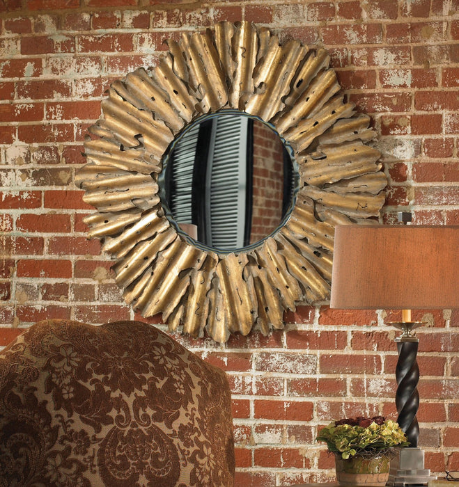 Uttermost 12742 B Mirror, Antiqued Gold Leaf w/Burnished Edges And A Light Gray