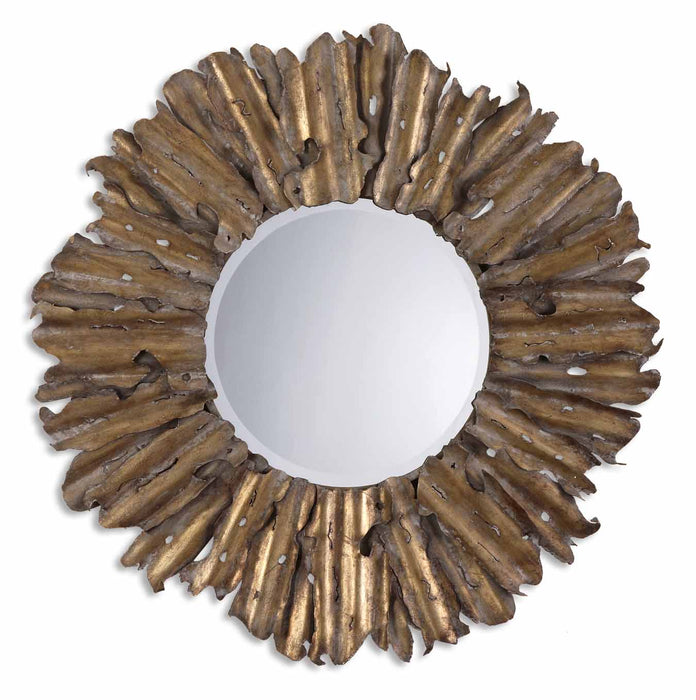 Uttermost 12742 B Mirror, Antiqued Gold Leaf w/Burnished Edges And A Light Gray