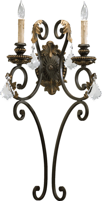 Quorum 5357-2-44 Two Light Wall Mount, Toasted Sienna With Mystic Silver
