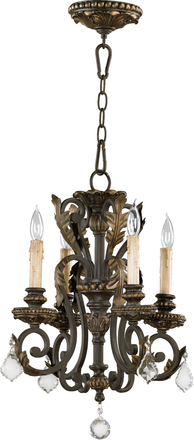 Quorum 6157-4-44 Four Light Chandelier, Toasted Sienna With Mystic Silver