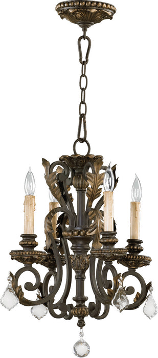 Quorum 6157-4-44 Four Light Chandelier, Toasted Sienna With Mystic Silver