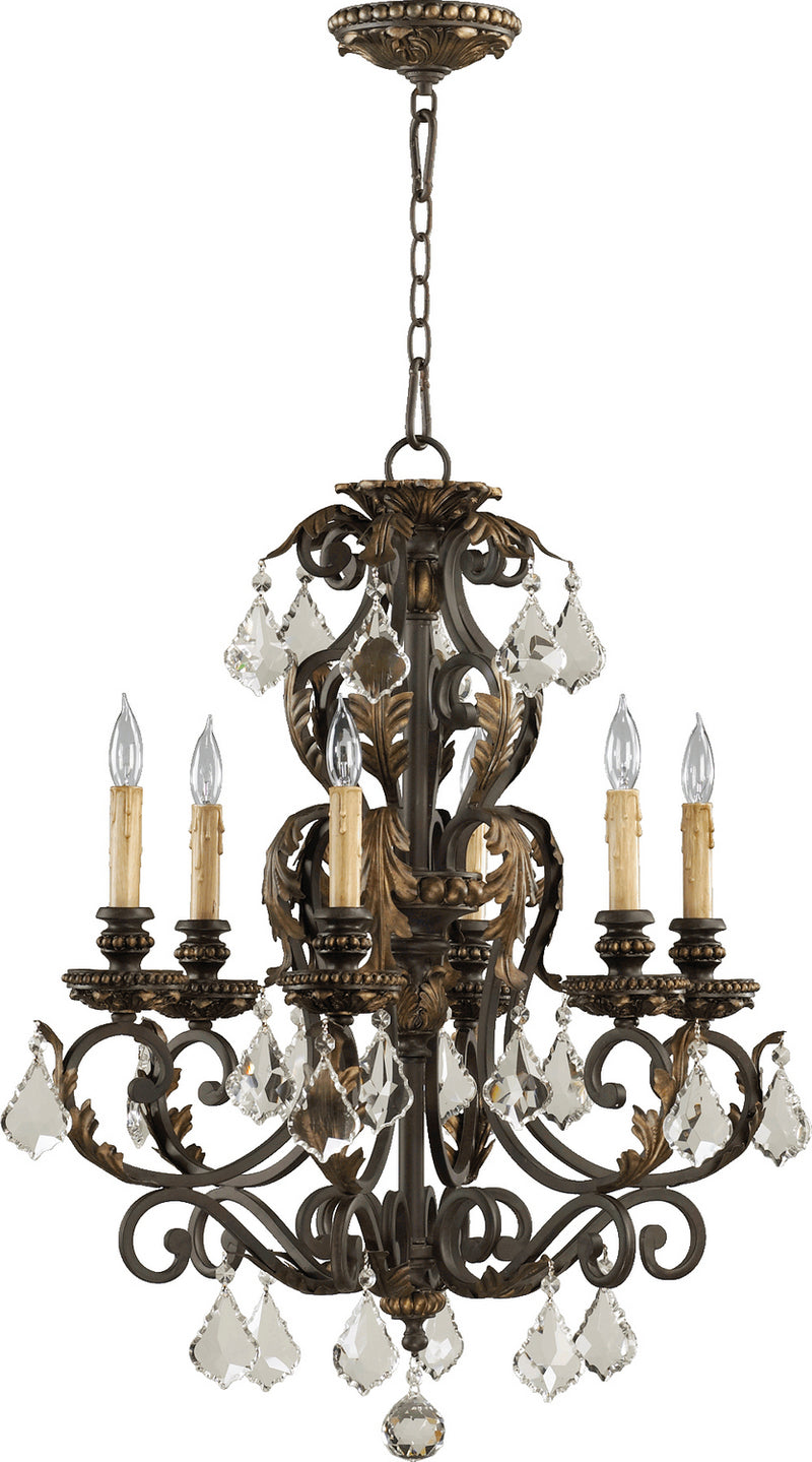 Quorum 6157-6-44 Six Light Chandelier, Toasted Sienna With Mystic Silver