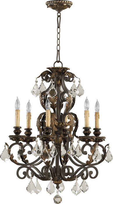 Quorum 6157-6-44 Six Light Chandelier, Toasted Sienna With Mystic Silver
