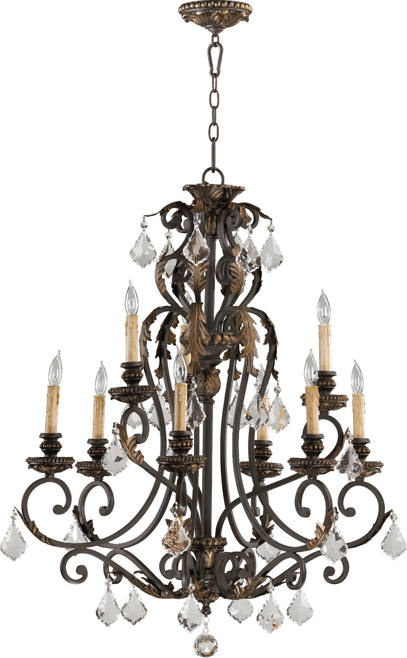 Quorum 6157-9-44 Nine Light Chandelier, Toasted Sienna With Mystic Silver