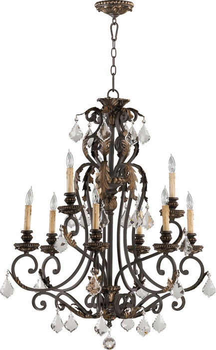 Quorum 6157-9-44 Nine Light Chandelier, Toasted Sienna With Mystic Silver