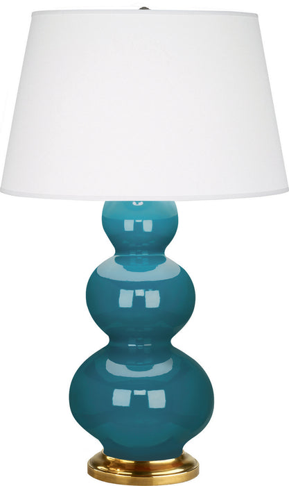 Robert Abbey 323X One Light Table Lamp, Peacock Glazed Ceramic w/Antique Natural Brassed